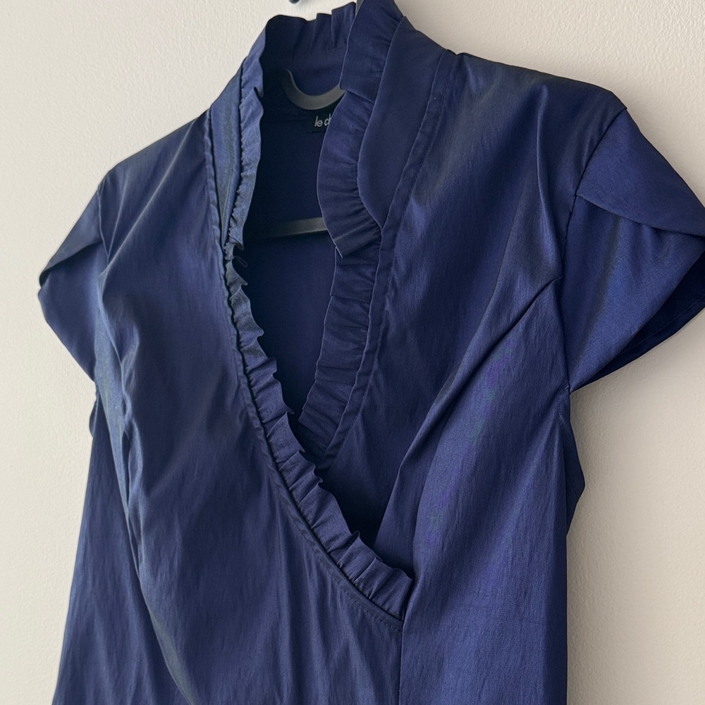 Le Chateau Deep Blue Ruffled Blouse